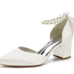 Women’s Block Heel Satin Bridal Wedding Shoes